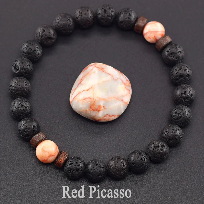 Yellow Grass Turquoises Natural Beads Bracelet Women Wooden Accessories Volcanic Lava Beads Elastic Rope Bangles Friendship Gift  (GoldenCity)