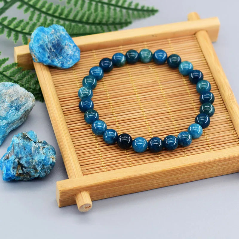 Natural Blue Apatite Stone Beads Bracelets Men Women Original Stone Blood Circulation Stimulate Enthusiasm Health Care Jewelry  (GoldenCity)