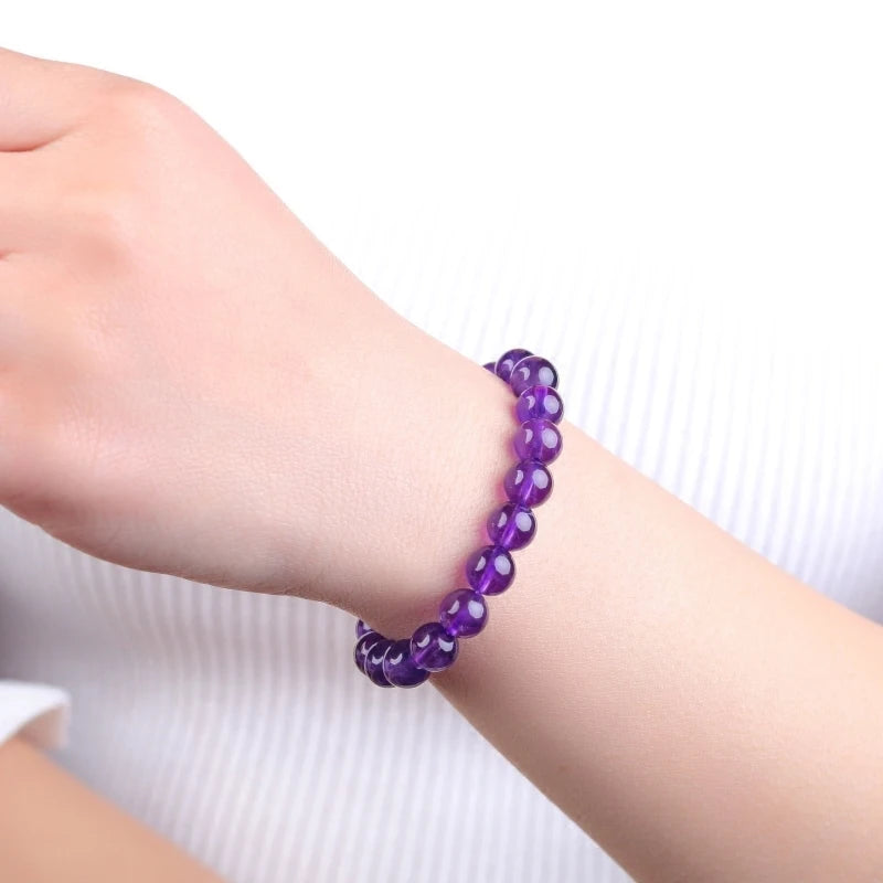 100% Natural Amethysts Body-purify Slimming Bracelet Women Men Dark Purple Crystal Beaded Couple Brazalete Gifts for Lover Yoga  (GoldenCity)
