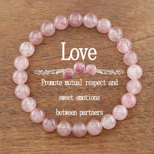 5A Quality Real Natural Brazil Strawberry Crystal Quartz Bracelet Women Promote Sweet Emotions between Partners Gift for Lover  (GoldenCity)