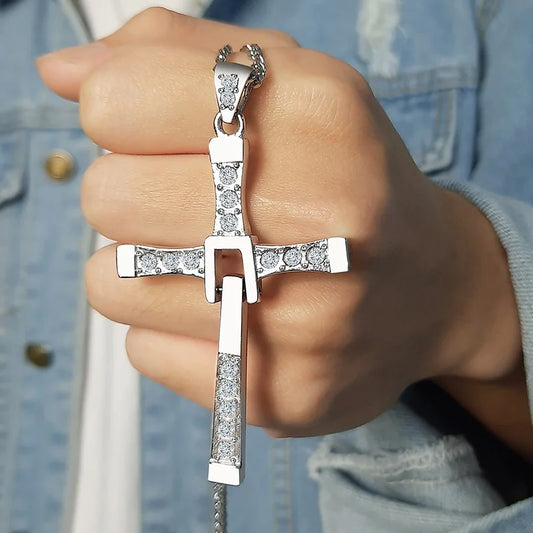 Stainless Steel Cross Necklace Pendant The Fast and the Furious 8 Top Quality for Good Taste Male Gift  (GoldenCity)