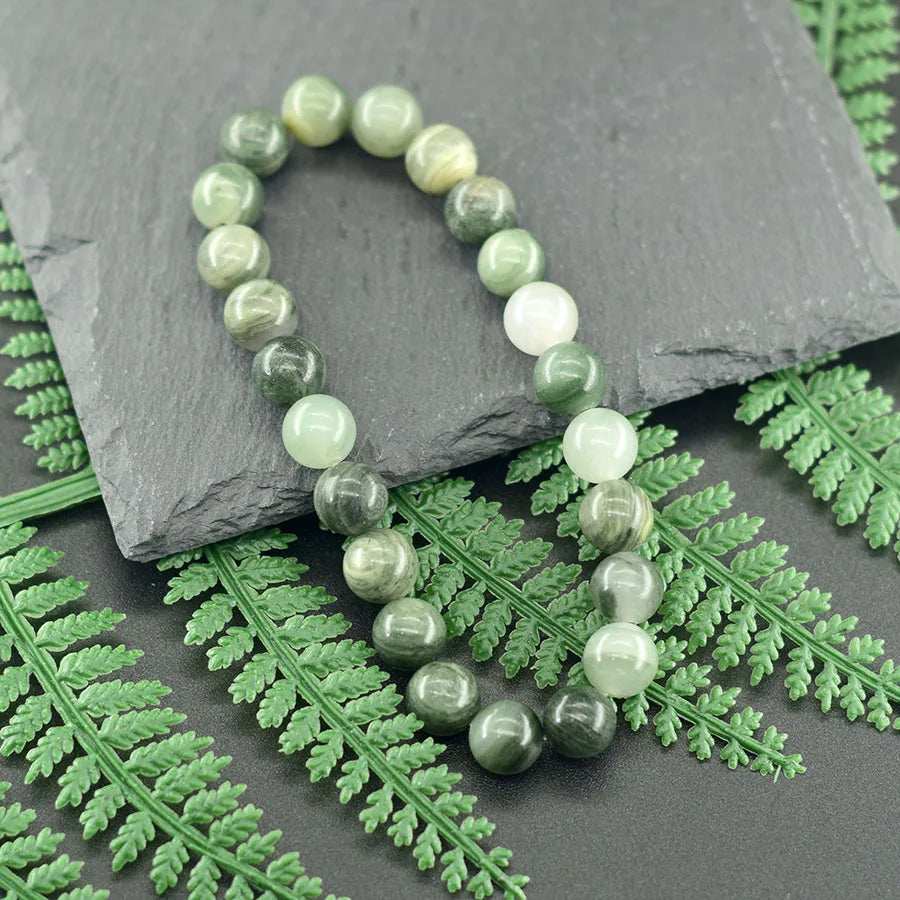 Natural Smaragdite Stone Beads Bracelet Men Natural Crystal Agate Beads Jewelry for Women Stay Calm to Solve Problem Bangle  (GoldenCity)