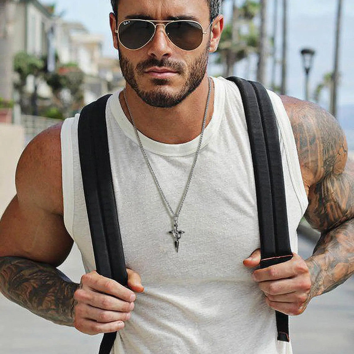 Arrow Shaped Cross Necklaces for Men Women, Cross with Circle Pendant, Stylish Christian Prayer Collar Jewelry  (GoldenCity)