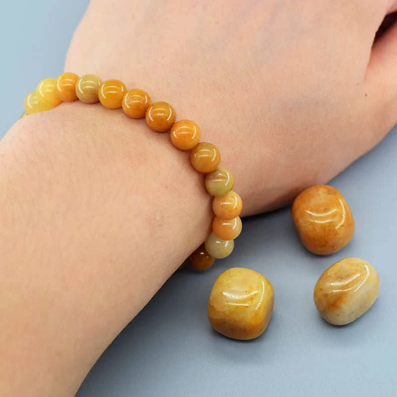 Real Natural Yellow Jade Round Beads Bracelet Women Natural Stone Crystal Amethyst Lapis Lazuli Gem Bracelet Men Gift for Lovers  (GoldenCity)