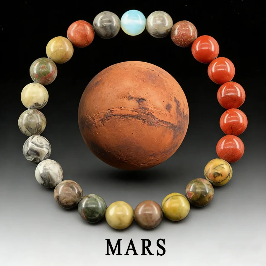 Solar System Eight Major Planets Moon Bracelet Made of Natural Stone Bead Bangle Black Labradorite Stone Gift for Astronomy Kids  (GoldenCity)