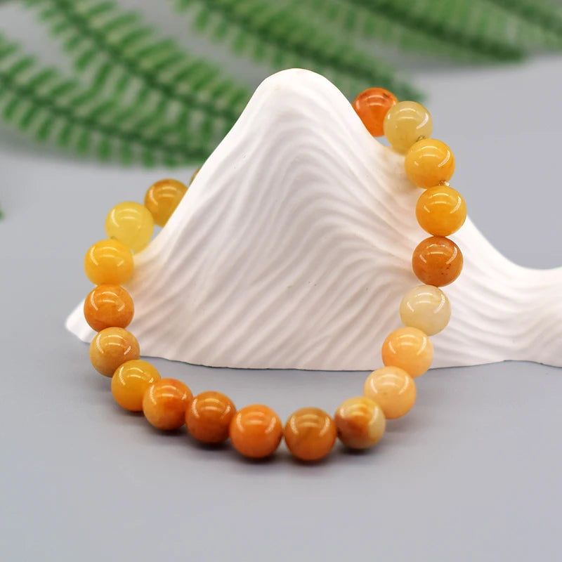 Real Natural Yellow Jade Round Beads Bracelet Women Natural Stone Crystal Amethyst Lapis Lazuli Gem Bracelet Men Gift for Lovers  (GoldenCity)
