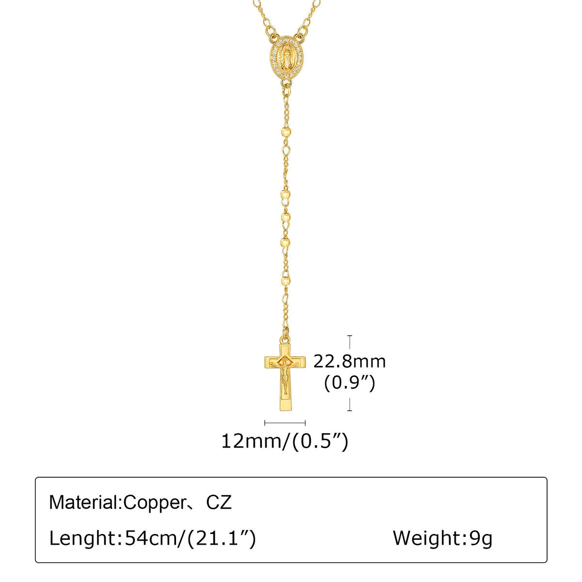 Virgin Mary Heart Rosary Necklaces for Women Men, Gold Plated Cross Prayer Collar, Long Sweater Chain Necklace  (GoldenCity)