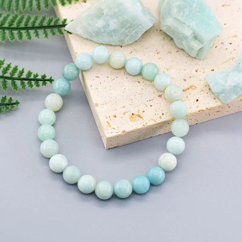 Natural Amazonite Beads Bracelets Men Women Original Stone Handmade Bracelet Yoga Meditation Purify the Soul Couple Jewelry Gift  (GoldenCity)