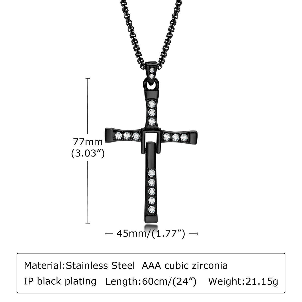 Big Cross Necklace for Men, Flexible Arm, Full Stone Prayer Cross Pendant with Box Chain, Punk Rock Gothic Collar  (GoldenCity)