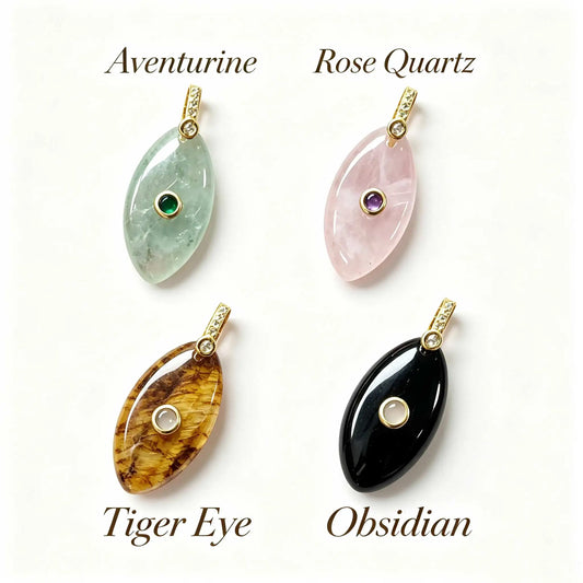 1pc Natural Stone Pendant Amethyst Tiger Eye Oval Water Drop Inlaid Zircon Charms Pendant DIY Necklace Bracelet Accessories  (GoldenCity)