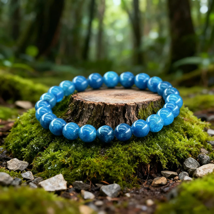 Original Reiki Blue Apatite Beads Bracelet Women Men Blood Circulation Stimulate Enthusiasm Health Care Jewelry Gift for Lover  (GoldenCity)