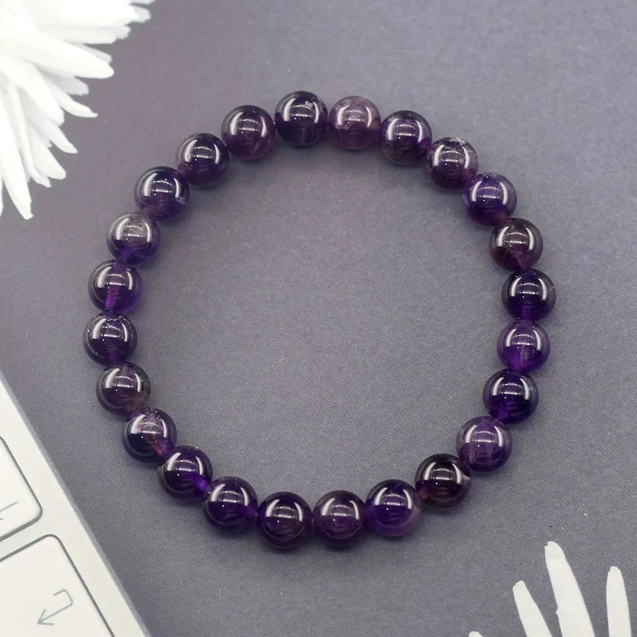 Natural Amethyst Quartz Crystal Bead Bracelet for Women Purifying Negative Energy Weight Loss Fatigue Pressure Yoga Jewelry  (GoldenCity)