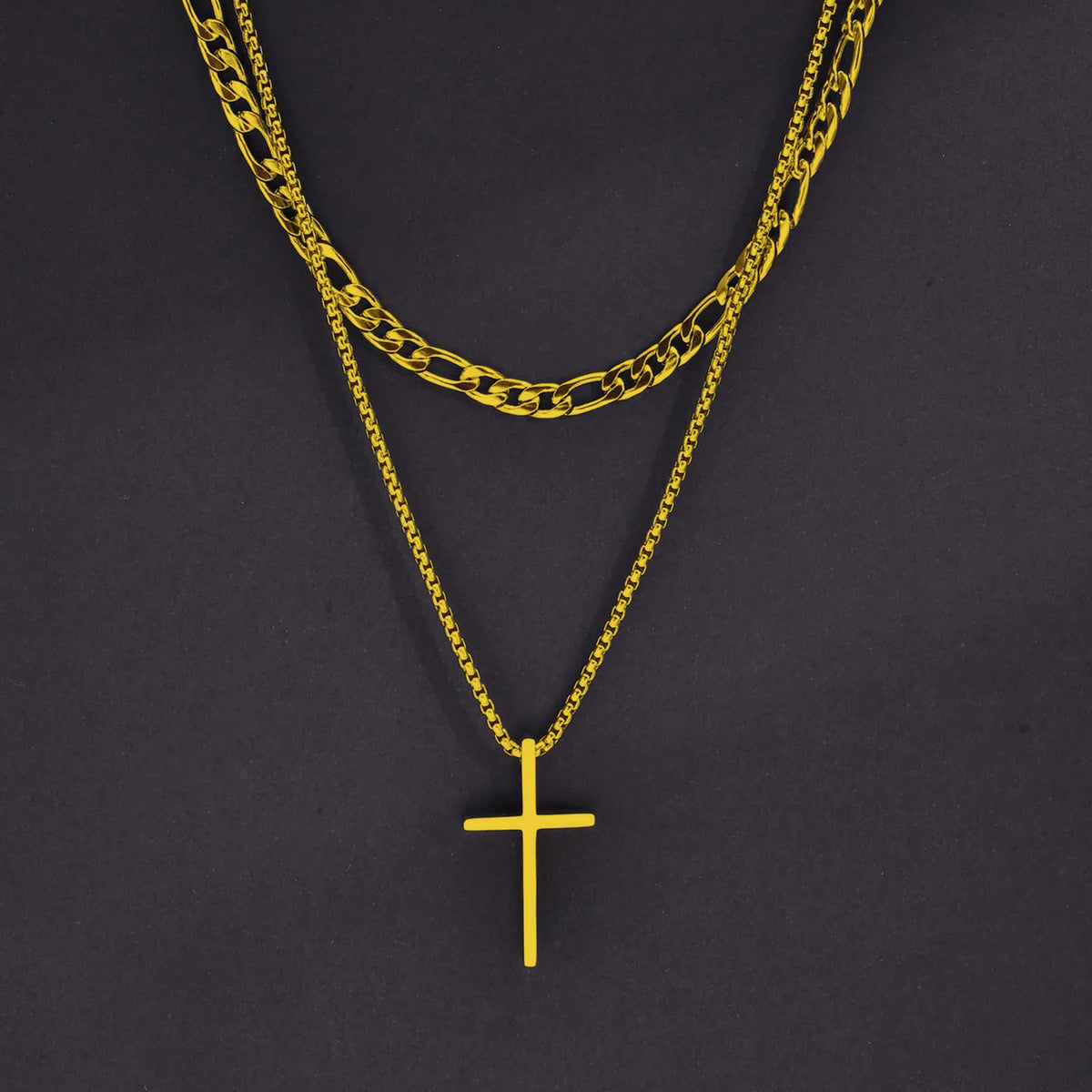 Mens Cross Necklaces, Stainless Steel Layered Plain Cross Pendant, Rope Box Chain Necklace, Simple Prayer Jesus Collar  (GoldenCity)
