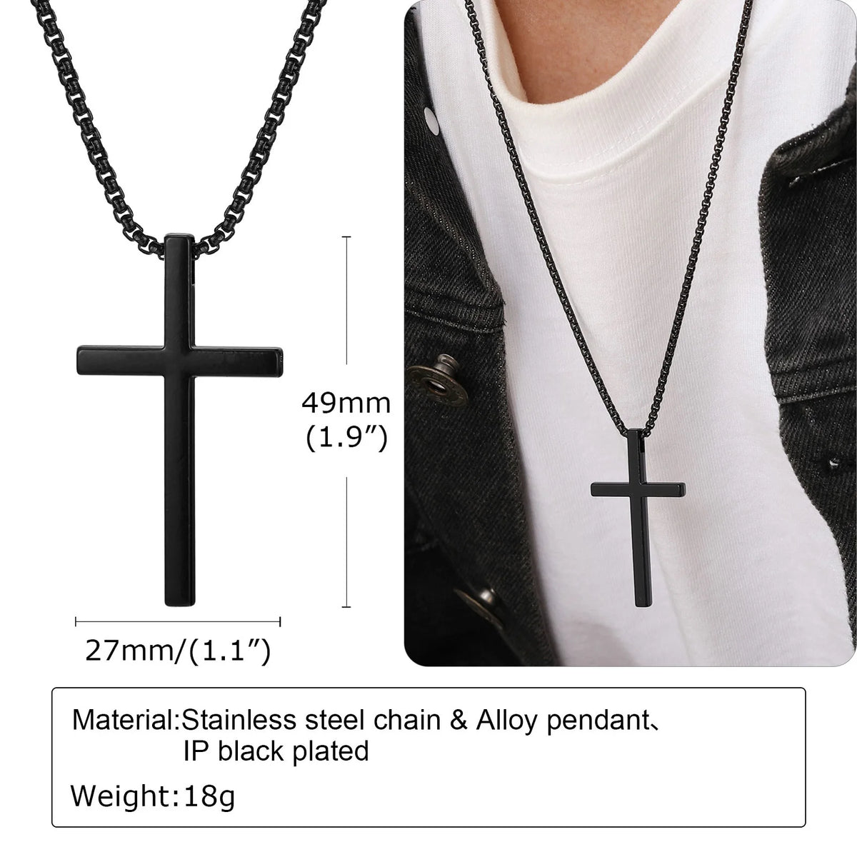 Cross Necklace for Men Women, Silver Color Plain Alloy Metal Cross Pendant Collar with Stainless Steel Box Chain  (GoldenCity)