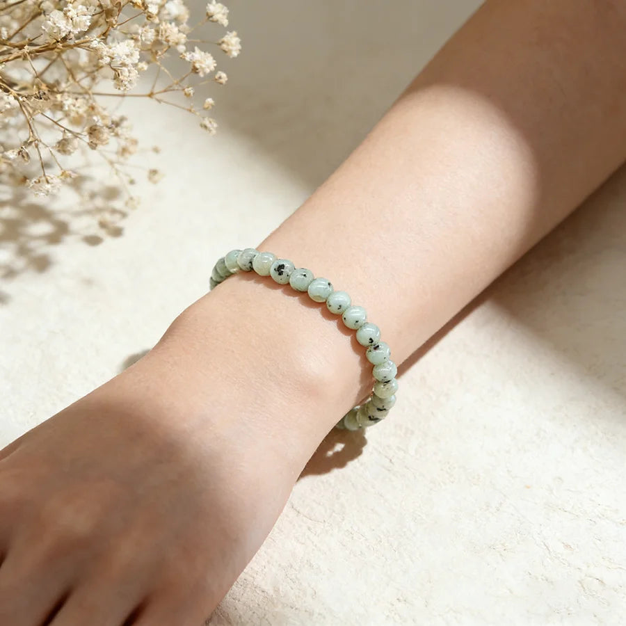 Natural Kiwi Stone Tianshan Blue Bead Bracelet Women Men Simple Elastic Rope Bracelets Yoga Healing Energy Jewelry Minimalist  (GoldenCity)