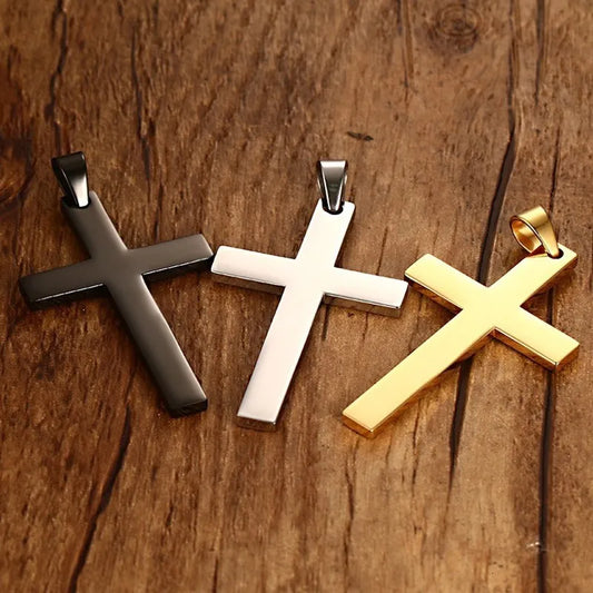 Philippians 4:13 Simple Cross Pendant for Men Necklace Stainless Steel Casual Religious Faith Jewelry Male Bijoux 24" Chain  (GoldenCity)