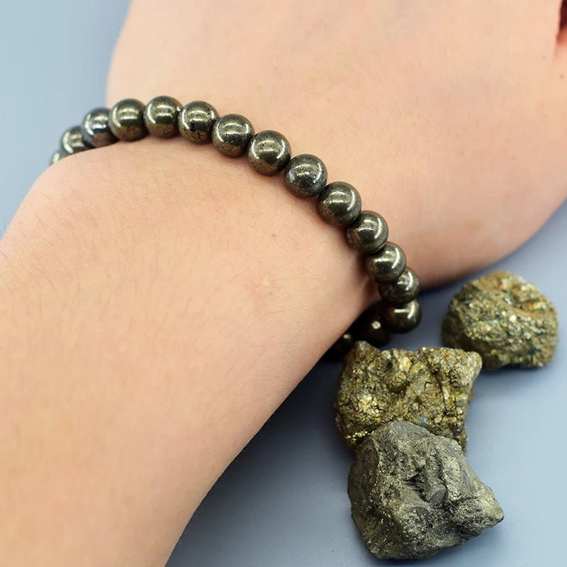 Original Natural Pyrite Energy Beads Bracelets Men Women Natural Hematite Bracelets Slimming Health Care Exquisite Jewelry Gift  (GoldenCity)