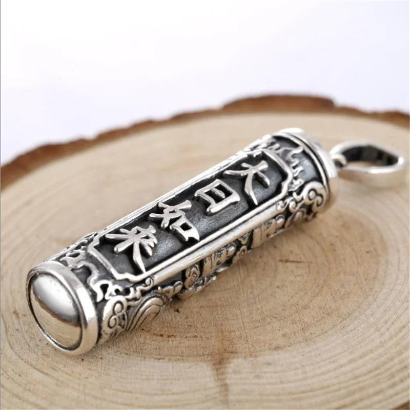 Tibetan Retro Buddha Shurangama Mantra Pendant Necklace For Men Jewelry Fashion Silver 925 Neck Chain Male Necklace Boy Birthday Gift  (GoldenCity)