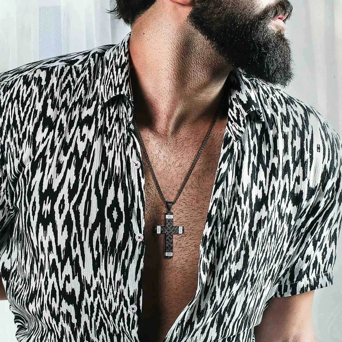 High End Cross Pendant Necklaces for Men Husband Granpda Gift, Two Tones Black Blue Silver Color Thick Cross Necklace  (GoldenCity)
