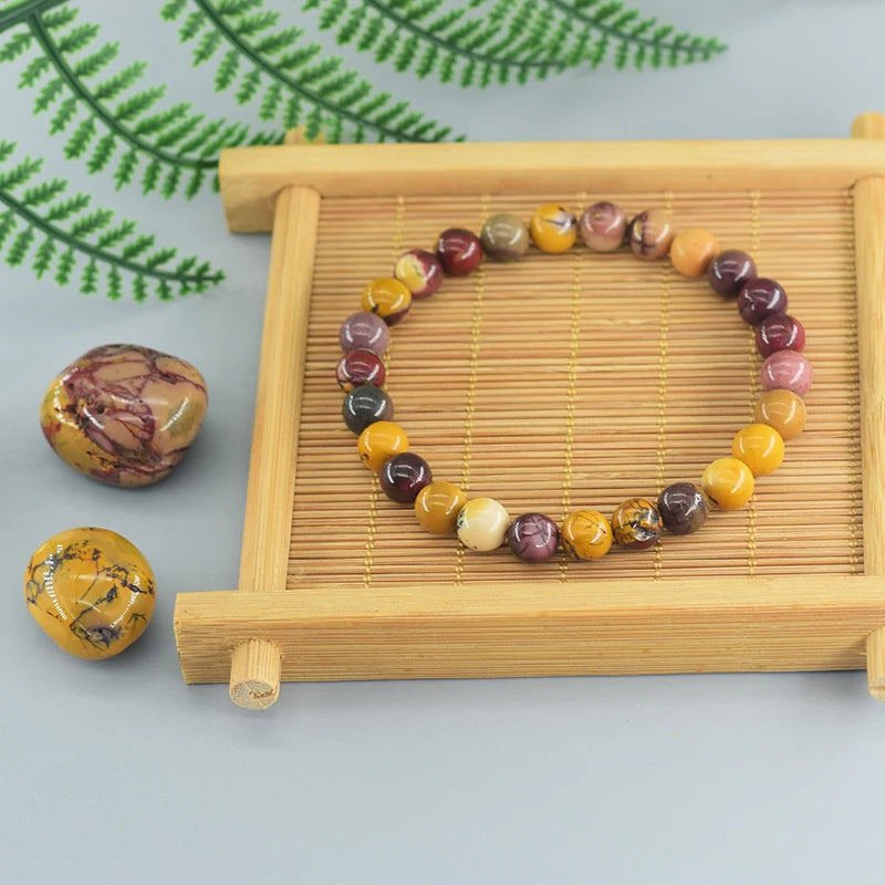 Natural Stone Mookaite Egg Yolk Round Bead Man Bracelet for Women Real Yolk Stone Bracelet Couple Jewelry Gift Pulsera Wholesale  (GoldenCity)