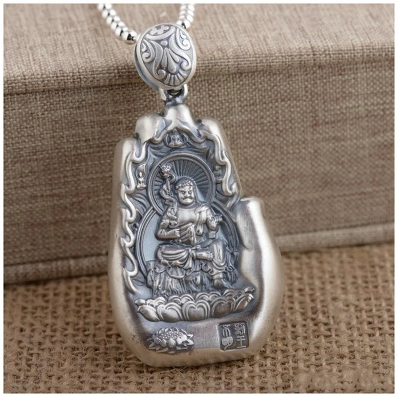 Retro Eight Patronus Buddha Pendant Necklace For Men Jewelry Ethnic Trendy Silver 925 Chain Necklace Male Party Accessories Gift  (GoldenCity)
