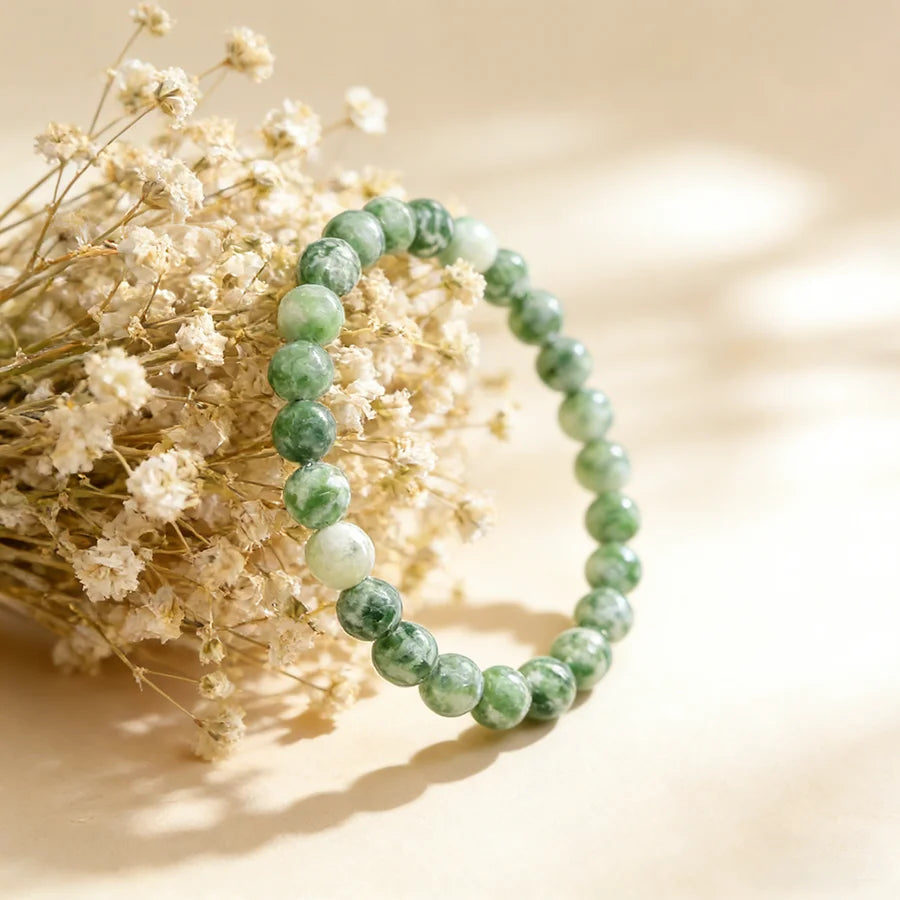 Natural Green Spot Stone Beads Elastic Bracelet Moss Agates Green Aventurine Amethyst Rose Quartzs Bracelet Bangle For Women Men  (GoldenCity)