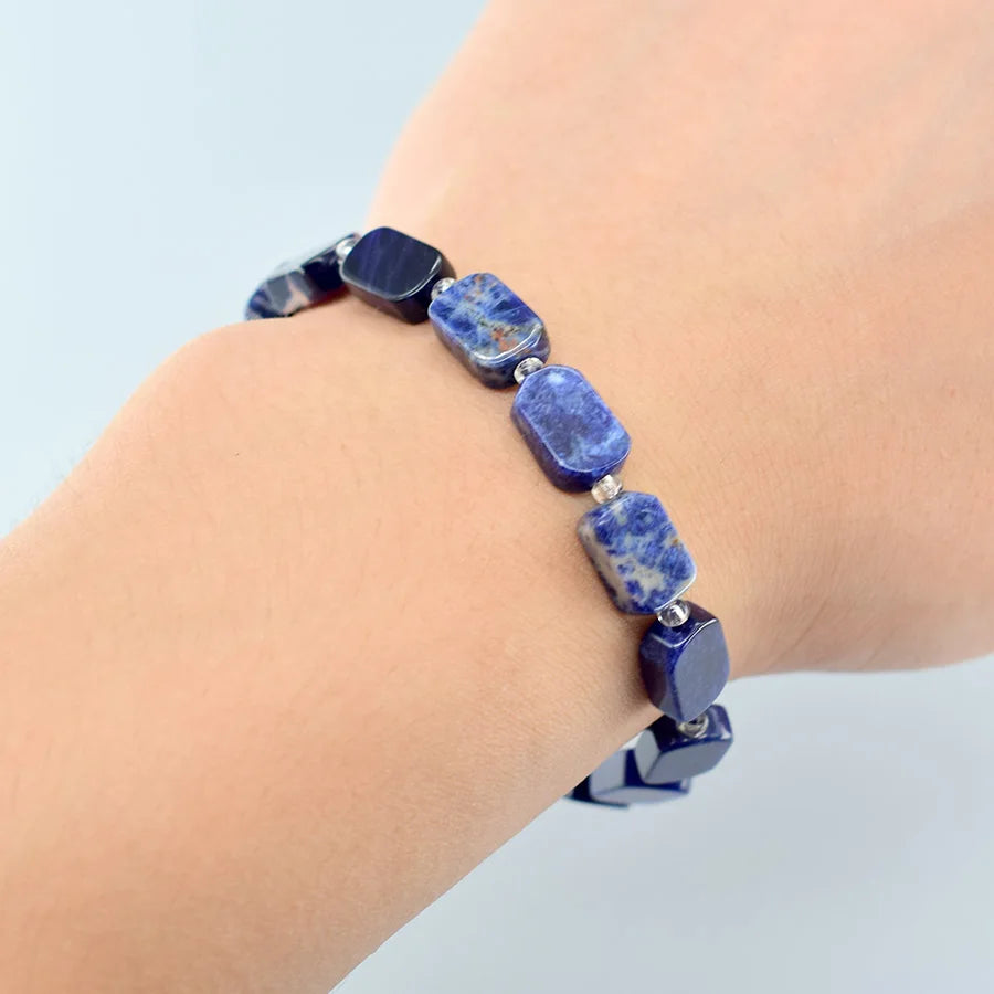 Natural Map Stone Beads Bracelet Men Women Regulate the Aura and Bring Good Luck Elastic Strand Jewelry for Kids Gift Wholesale  (GoldenCity)