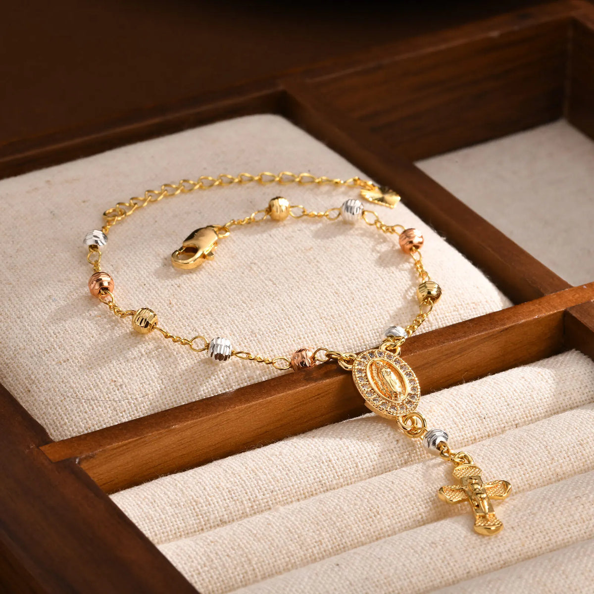 Catholic Cross Rosary Bracelets For Women,virgin Mary Charm Finger Baptism Rosaries Bracelet For Baptism Favors Christening  (GoldenCity)