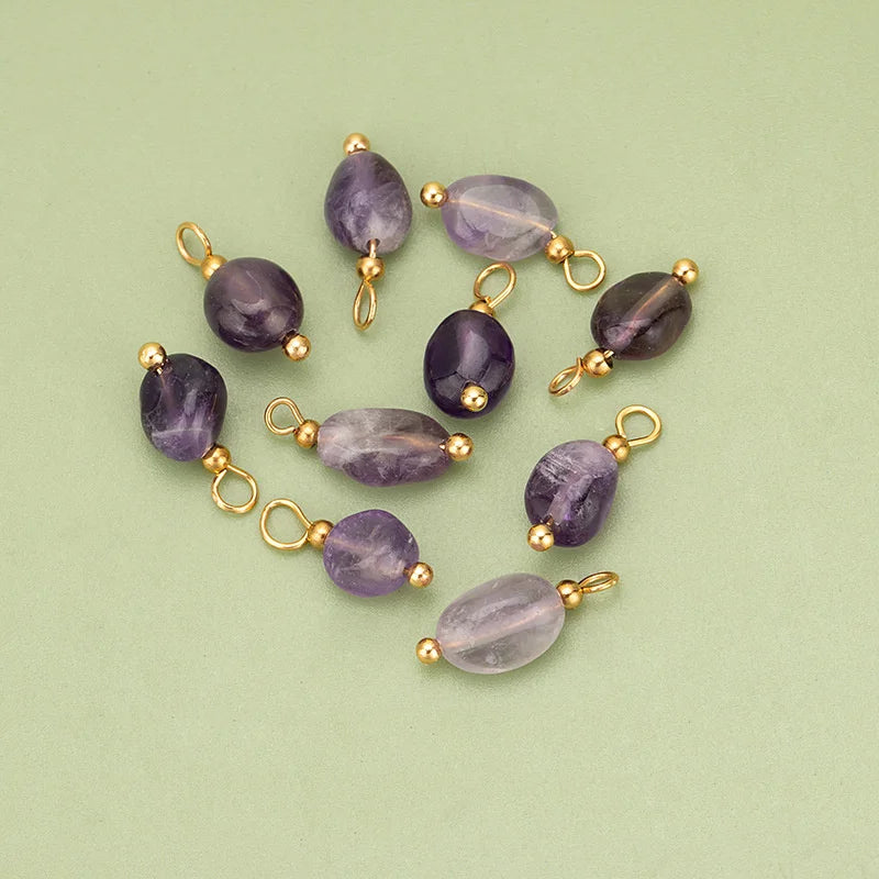 10pcs High Quality Handmade Golden Plated Natural Stones Charms Pendants Diy Jewelry Accessories  (GoldenCity)