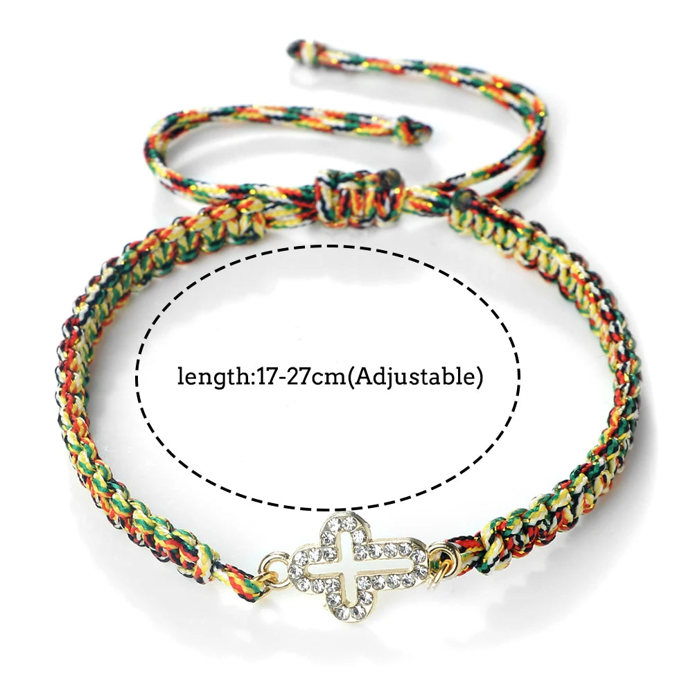 High Quality Crystal Hollow Cross Braided Bracelet Prayer Healing Bangle&Pulsera Chain Women Yoga Jewelry Gift  (GoldenCity)