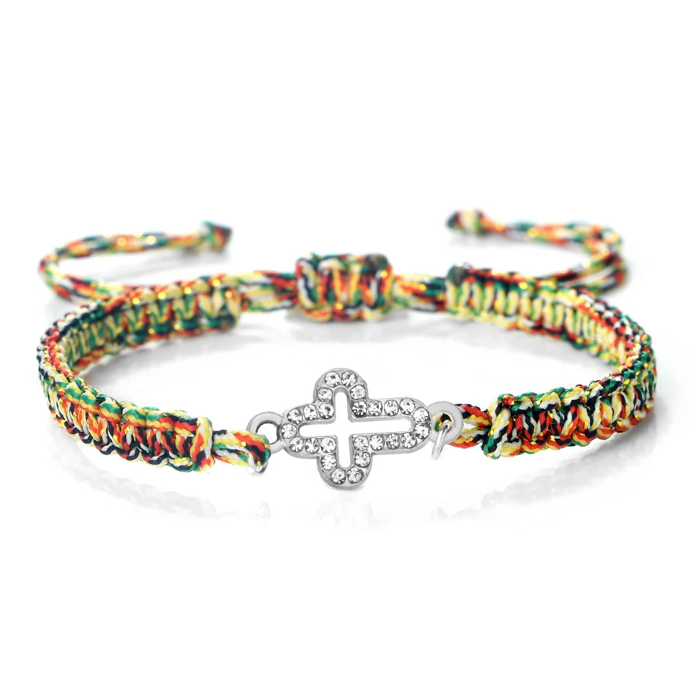 High Quality Crystal Hollow Cross Braided Bracelet Prayer Healing Bangle&Pulsera Chain Women Yoga Jewelry Gift  (GoldenCity)