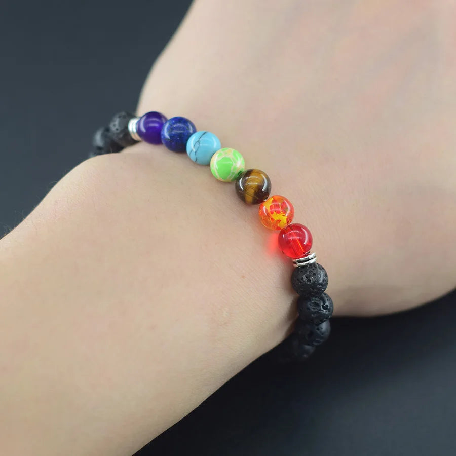 Classic 7 Chakra Beads Bracelet Women Men Natural Stone Yoga Meditation Reiki Healing Balance Lotus Flower Bracelet Bangle Gift  (GoldenCity)