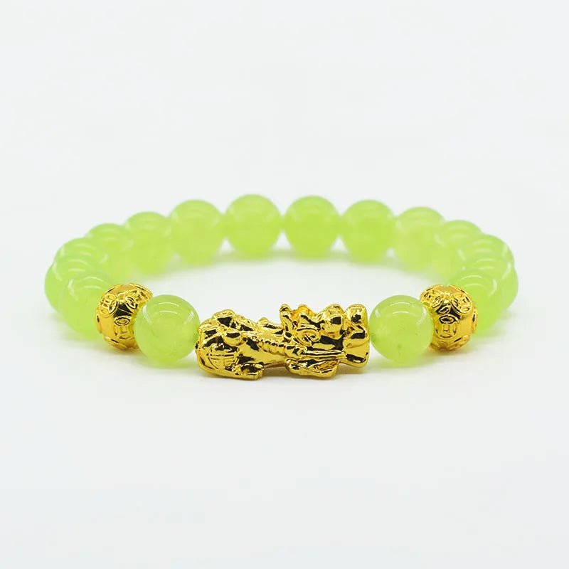 Pixiu Bracelet Feng Shui Wealth and Good Luck Bracelet Homme Wristband Gold Color Obisidian Stone Beads Black Six Character Gift  (GoldenCity)