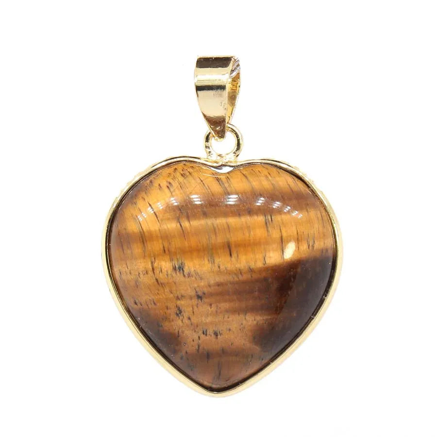 Charms Natural Healing Crystal Heart Stone Pendants For Women Necklace DIY Amethyst Rose Quartz Gemstone Choice Men Jewelry  (GoldenCity)