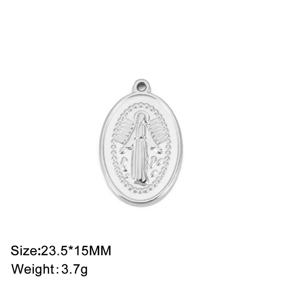 1pc Witch Knot Virgin Mary Stainless Steel Pendant Double Protection Amulet Necklace Bracelet Jewelry Making Accessories  (GoldenCity)