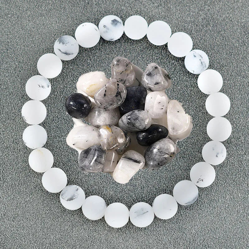 Genuine Natural Stone Bracelet Men Women Frosted Black Network Beads Jewelry Relieve Anxiety Wristband Couple Matching Gift  (GoldenCity)