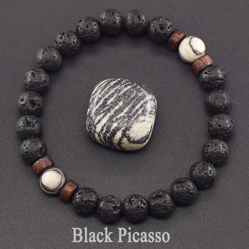8mm Black Volcanic Beads Bracelet Men Natural Amehyst Crystal Bracelet for Women Body-Purfying Genuine Amethyst Natural Pulsera  (GoldenCity)