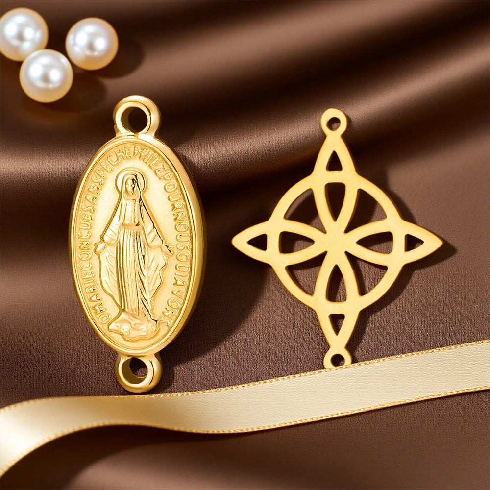 1pc Witch Knot Virgin Mary Stainless Steel Pendant Double Protection Amulet Necklace Bracelet Jewelry Making Accessories  (GoldenCity)