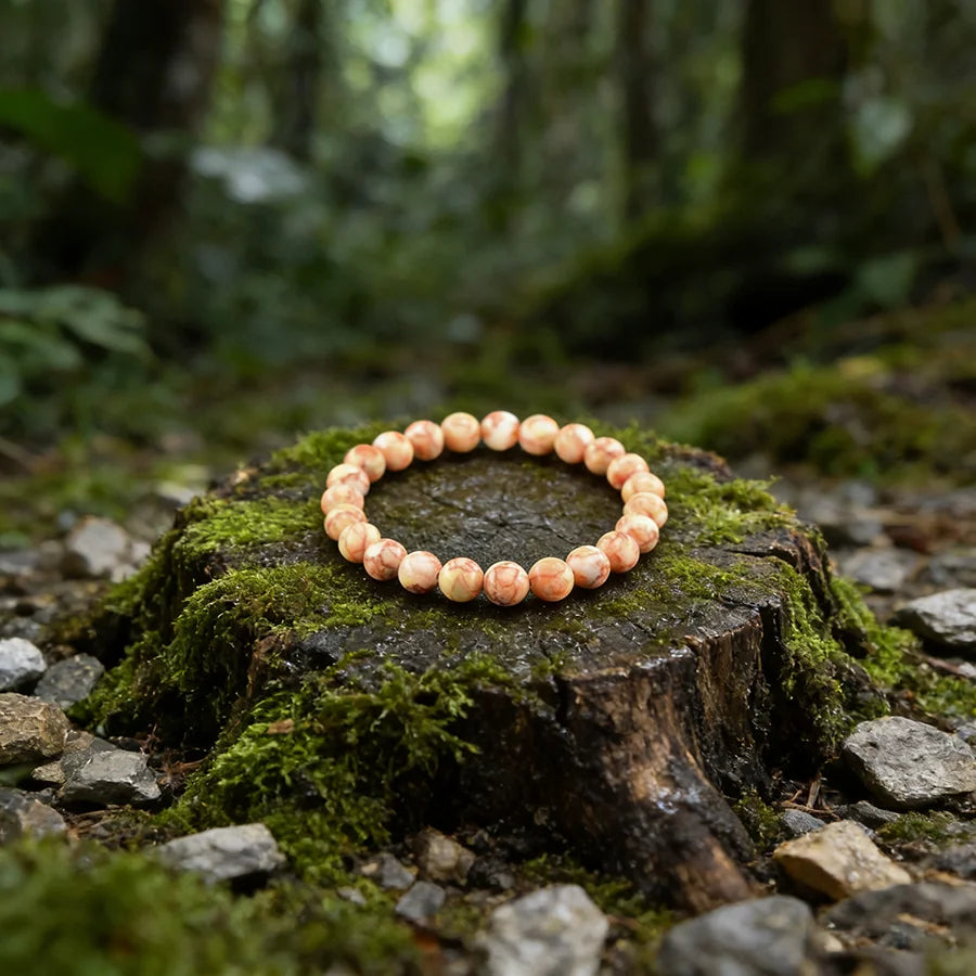 Natural Red Spider Web Stripe Network Round Stone Bracelet Men Women Yoga Meditation Relieve Stress & Anxiety Handmade Jewelry  (GoldenCity)