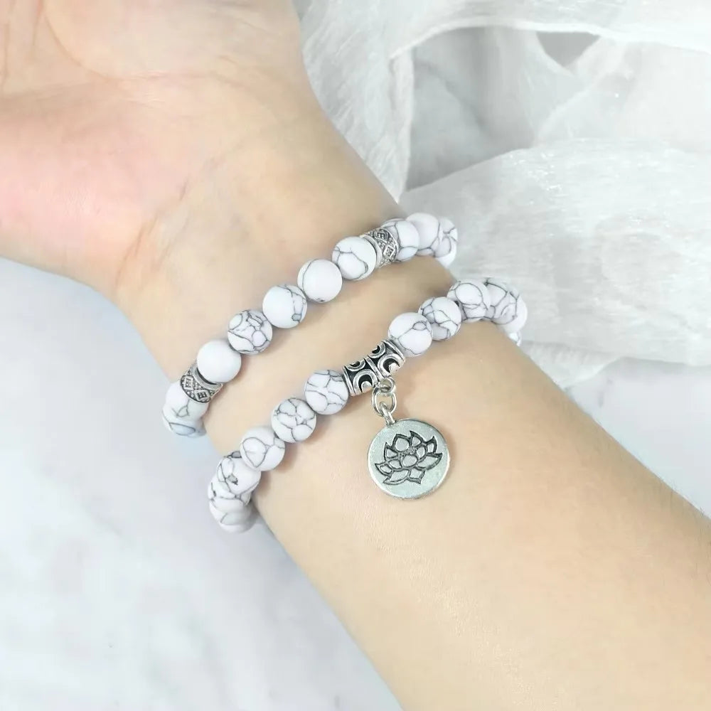 2Pcs/Set Natural Black Striped Pine Stone Bracelets Lava Bead Wristband Lotus Pendant  A Zen-inspired Healing For  Men And Women  (GoldenCity)