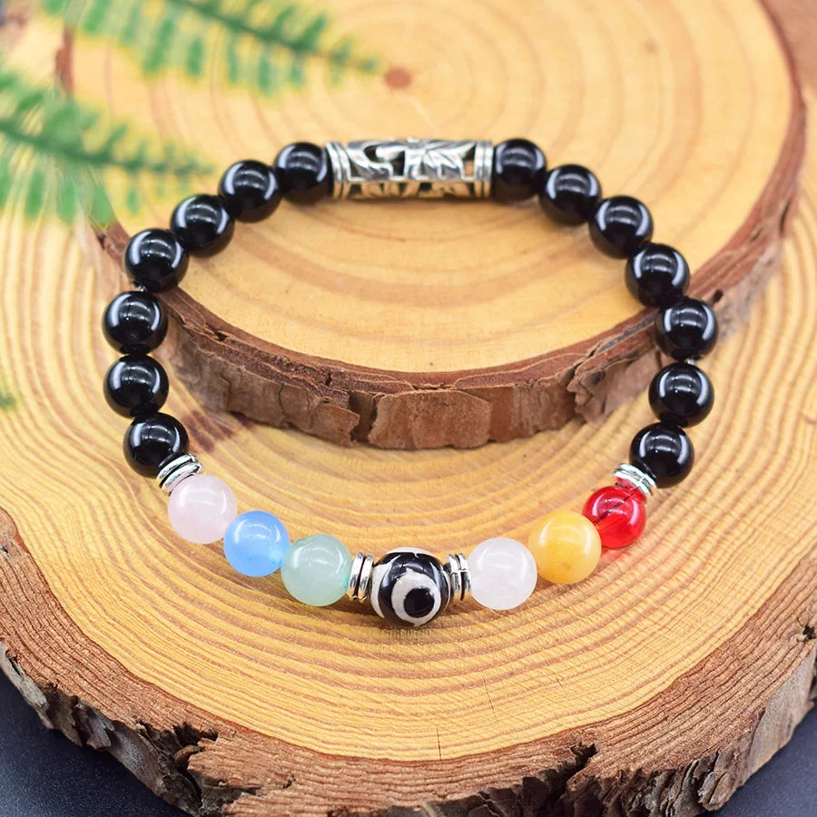 Tibetan Tianzhu Bracelet Colorful Natural Stone Beads Jewelry for Women Classic Black Obsidian Bangle Dispel Evil Spirits Gift  (GoldenCity)