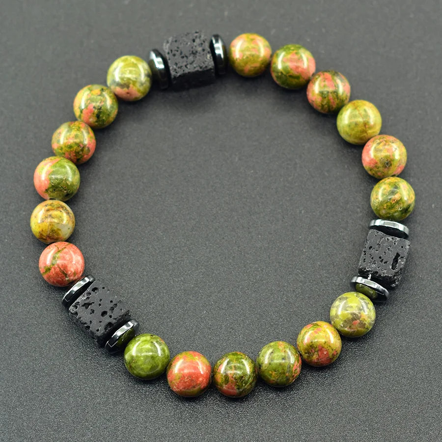 Natural Black Picasso Stone Beads Bracelet Men Retro Black Block Volcanic Lava Jewelry for Women Couple Matching Gift Wholesale  (GoldenCity)