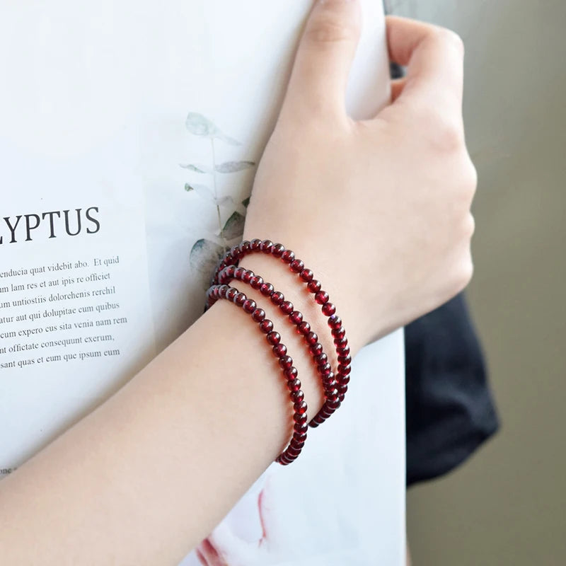 Natural Red Pomegranate Stone Bead Bracelet Women Man Dark Garnet Charm Bangles Yoga Meditation Friendship Gift Pulseras Mujer  (GoldenCity)