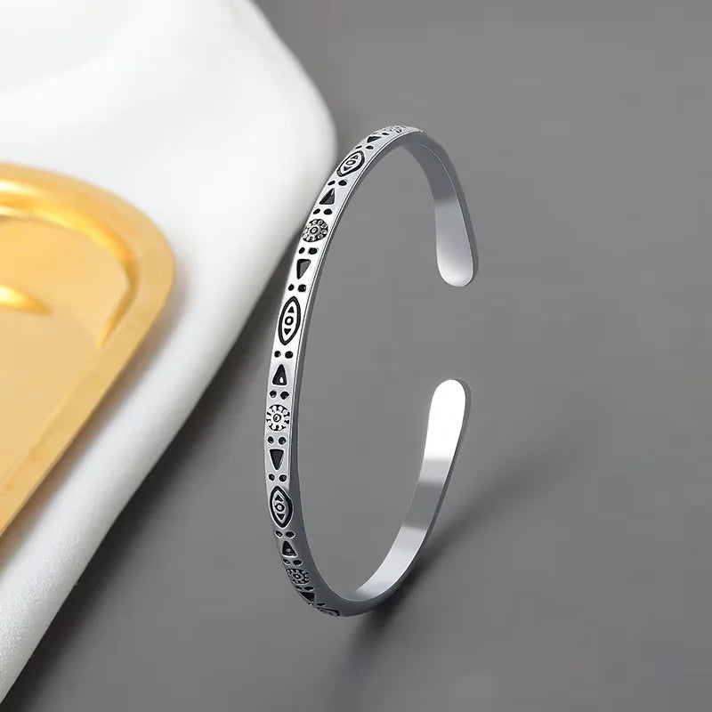 Vintage Ethnic Tibetan Silver Charm Bracelet Bangle Boho Handmade Antique Distressed Jewelry Unisex For Women Men Birthday Gift  (GoldenCity)
