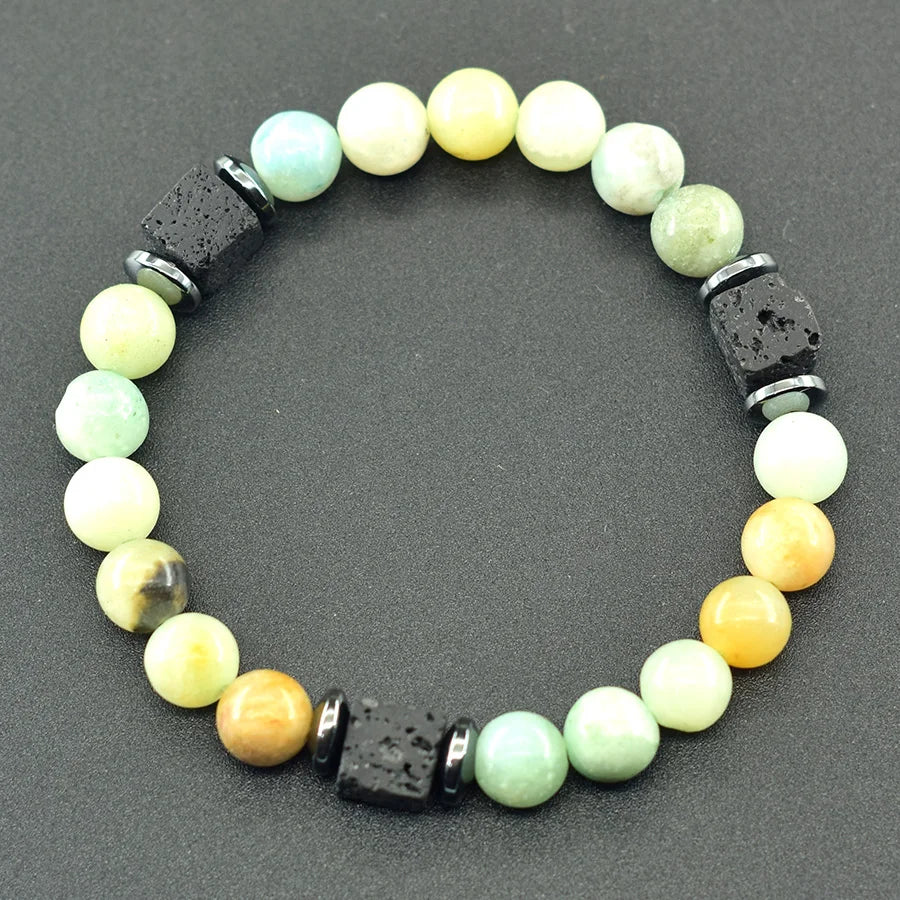Natural Black Matte Obsidian Stone Beads Bracelet Men Women Cube Frosted Volcanic Handmade Jewelry Birthday Gift for Boyfriend  (GoldenCity)