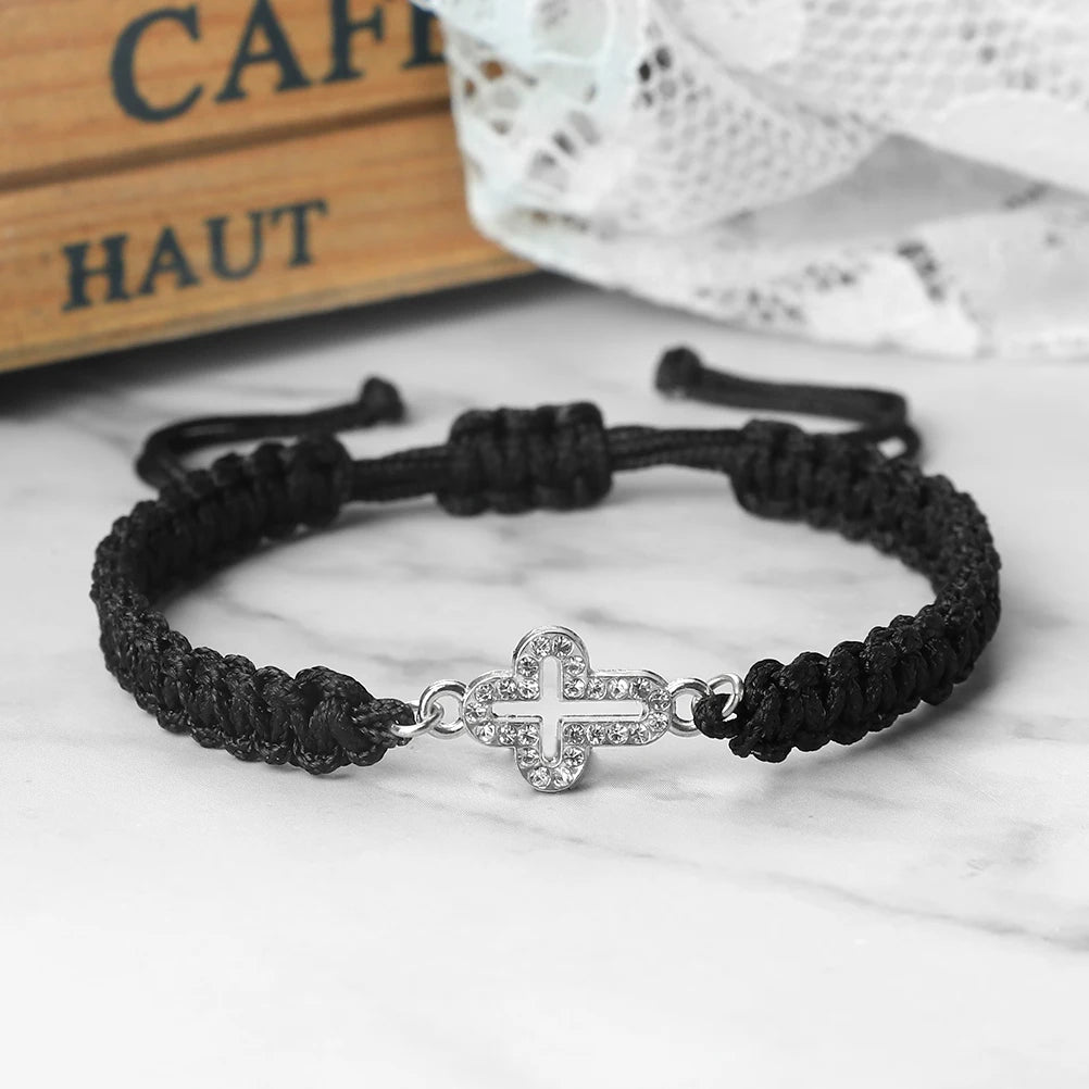 High Quality Crystal Hollow Cross Braided Bracelet Prayer Healing Bangle&Pulsera Chain Women Yoga Jewelry Gift  (GoldenCity)