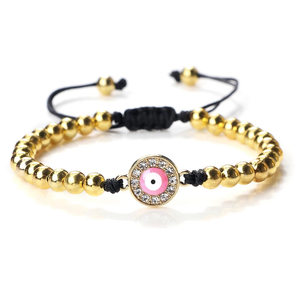 New Turkish Evil Eye Copper Beads Braided Bracelet Women Men Gold Color Healing Yoga Couple Bracelet&Bangles Chain Jewelry Gift  (GoldenCity)