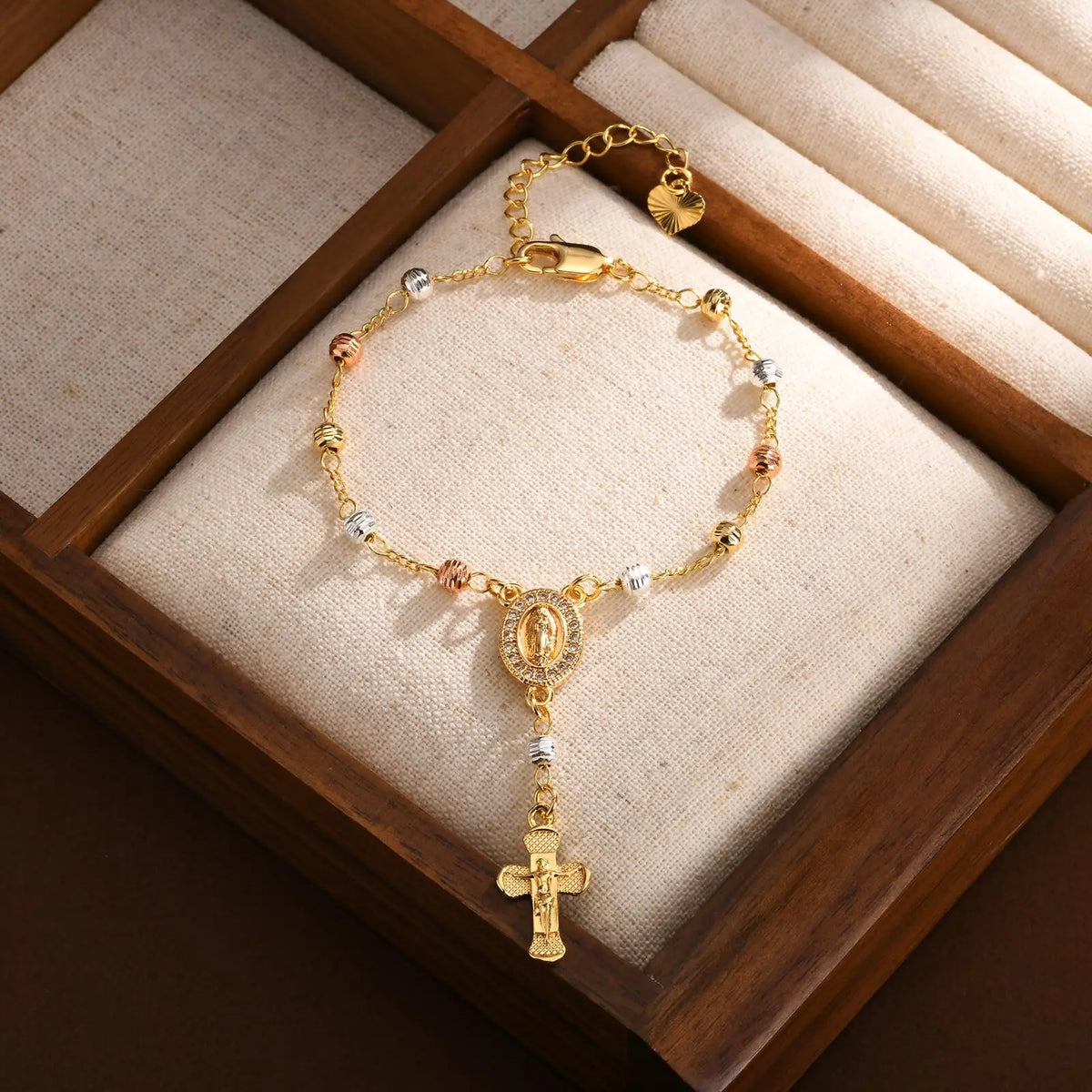 Catholic Cross Rosary Bracelets For Women,virgin Mary Charm Finger Baptism Rosaries Bracelet For Baptism Favors Christening  (GoldenCity)