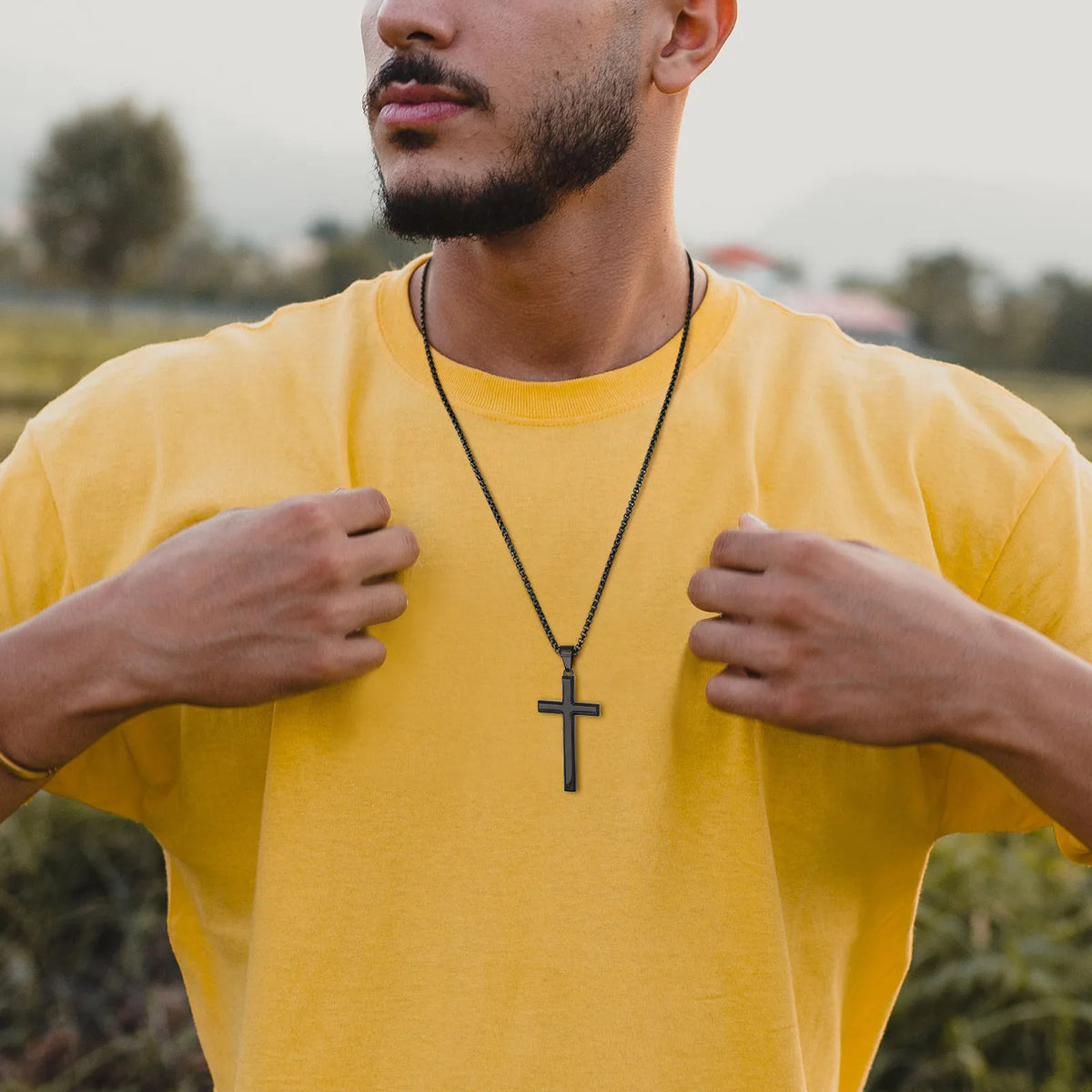 Simple Mens Cross Pendant Necklaces, Classic Stainless Steel Plain Cross Collar Necklaces  (GoldenCity)