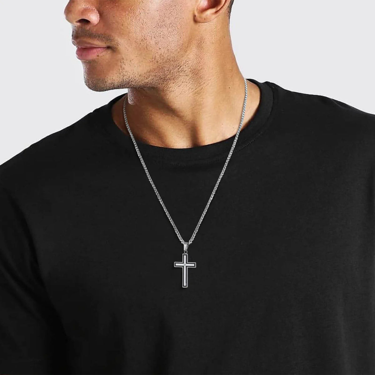 Unisex Stainless Steel Cross Pendants Neckalces, Zircon Center Inlayed Christ Cross Collar for Men Women Faith Jewelry  (GoldenCity)